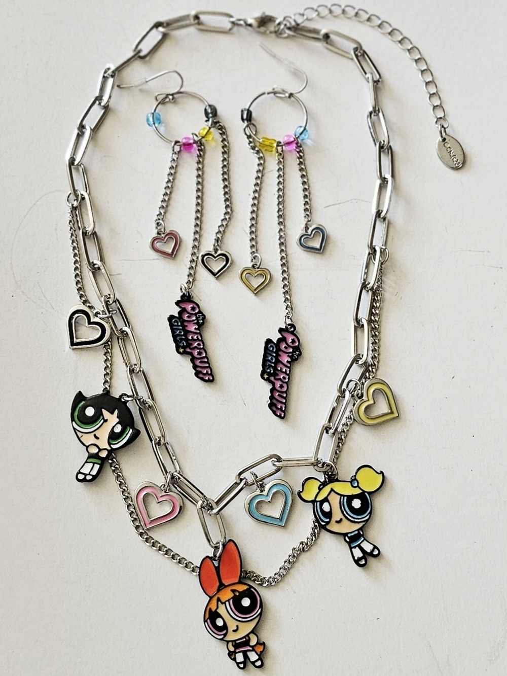Y2K Powerpuff Girls Charm Necklace & Earring Set